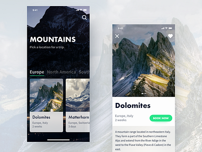 Mountains Trips App Concept hiking ios iphone iphone x journey minimalistic modern mountain mountains travel trip