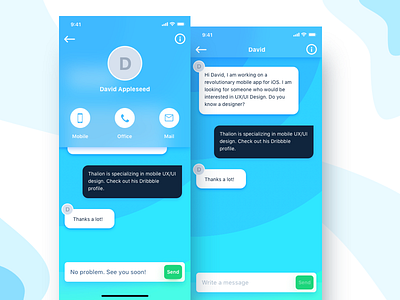 Messenger concept for iOS blue blur chat communicator ios iphone x messenger minimalistic text