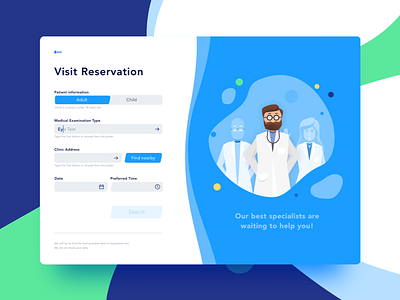 Clinic Visit Reservation Page blue doctor form medical meds reservation visit white