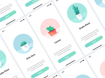 Plants Picker aloe blue cactus green illustration ios onboarding pager pink plant slider