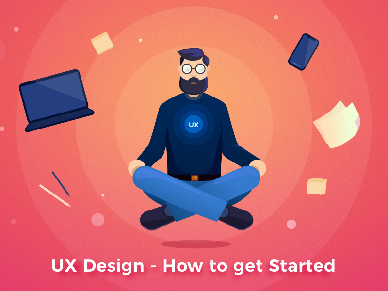 UX Design - How to get Started - Article Illustration design designer illustration jobs meditate meditation orange red ux work workflow