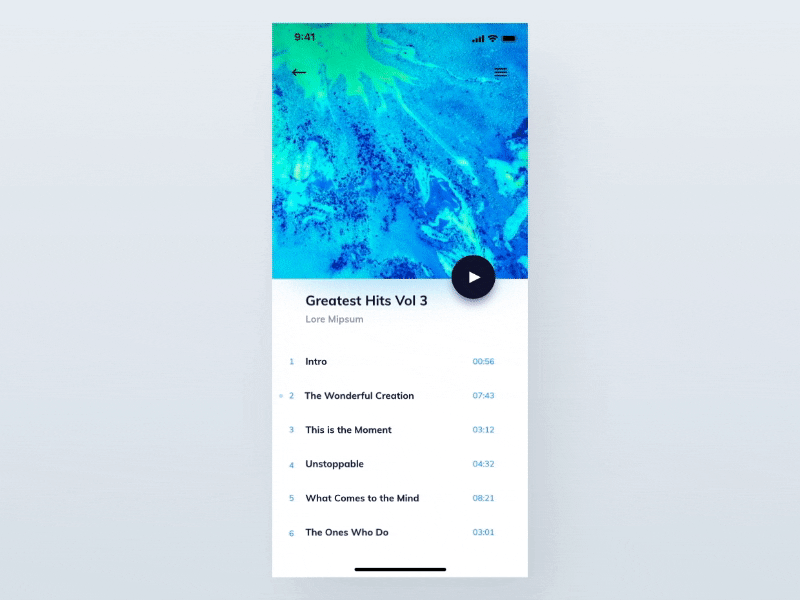 Music Player Transition blue cover flinto ios iphone mobile music music app player sound transition ui