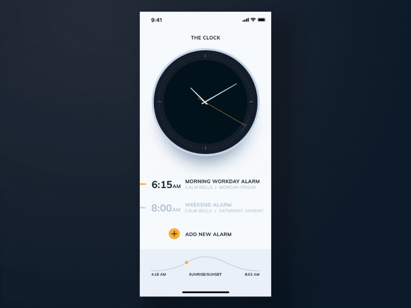 AEON - Clock App Animation ui alarm clock ios apple watch sunset sunrise alarm timer time clock flinto