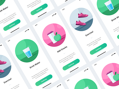 Onboarding - Health & Fitness App fit fitness green health health app illustration ios iphone xr iphone xs onboarding pink sport