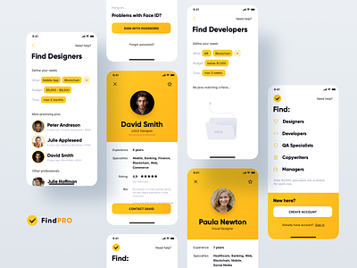 Freelance Platform - iOS App app contact crm designer freelance hire ios mobile profile yellow