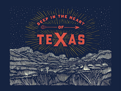 Deep In The Heart hand drawn illustration ink line texas type