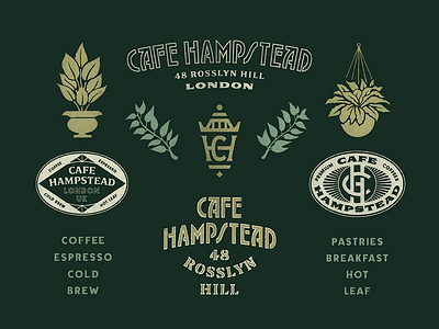Cafe Hampstead Brand brand cafe color illustration logo london marks plants seal stamp type typography
