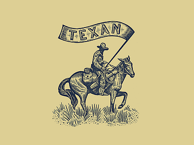 TEXAN cowboy drawing hand drawn illustration ink line drawing print texas western