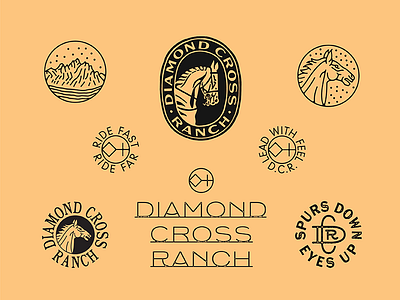 Diamond Cross Ranch badge branding horse illustration marks ranch type typography western