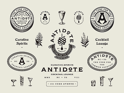 Antidote badge bar branding branding design cocktail lounge marks type typography