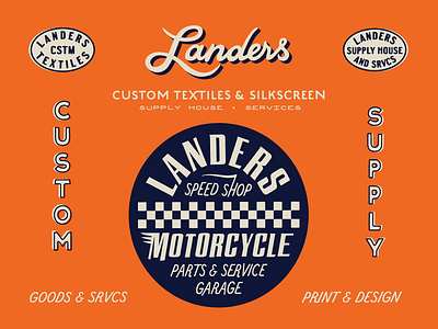 Landers Supply House brand design branding custom type moto print speed shop type typography