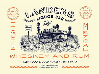 Landers Liquor Bar bar branding custom type illustration print restaurant tropical type typography vintage vintage type