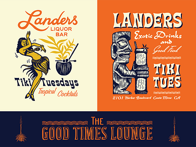 Landers Liquor Bar branding custom type illustration print restaurant tiki tiki bar tropical type typography vintage vintage type