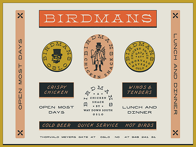 BIRDMANS branding chicken color illustration marks print restaurant southern type typography