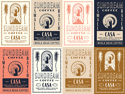 Sundream Coffee / Label Exploration branding coffee color graphic illustration label design tropical type typography