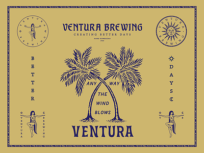 Ventura Brewing / Creating Better Days brand design branding female figure graphic design hard kombucha illustration kombucha marks tropical type typography