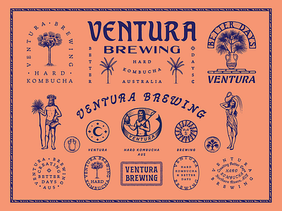 Ventura Brewing / Creating Better Days brand design branding custom type graphic hard kombucha illustration kombucha tropical type typography