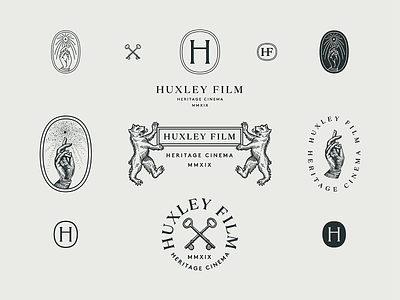 Huxley Film badge brand design branding graphic illustration logo marks print type typography