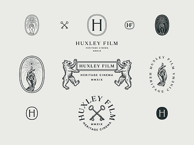 Huxley Film badge brand design branding graphic illustration logo marks print type typography