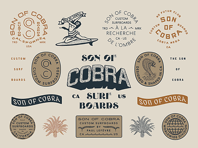 Son Of Cobra apparel badge brand design branding illustration marks print surf surf apparel type typography