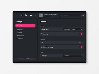 iMusic Settings UI Design concept design daily 100 challenge dailyui figma ui ui design uiux