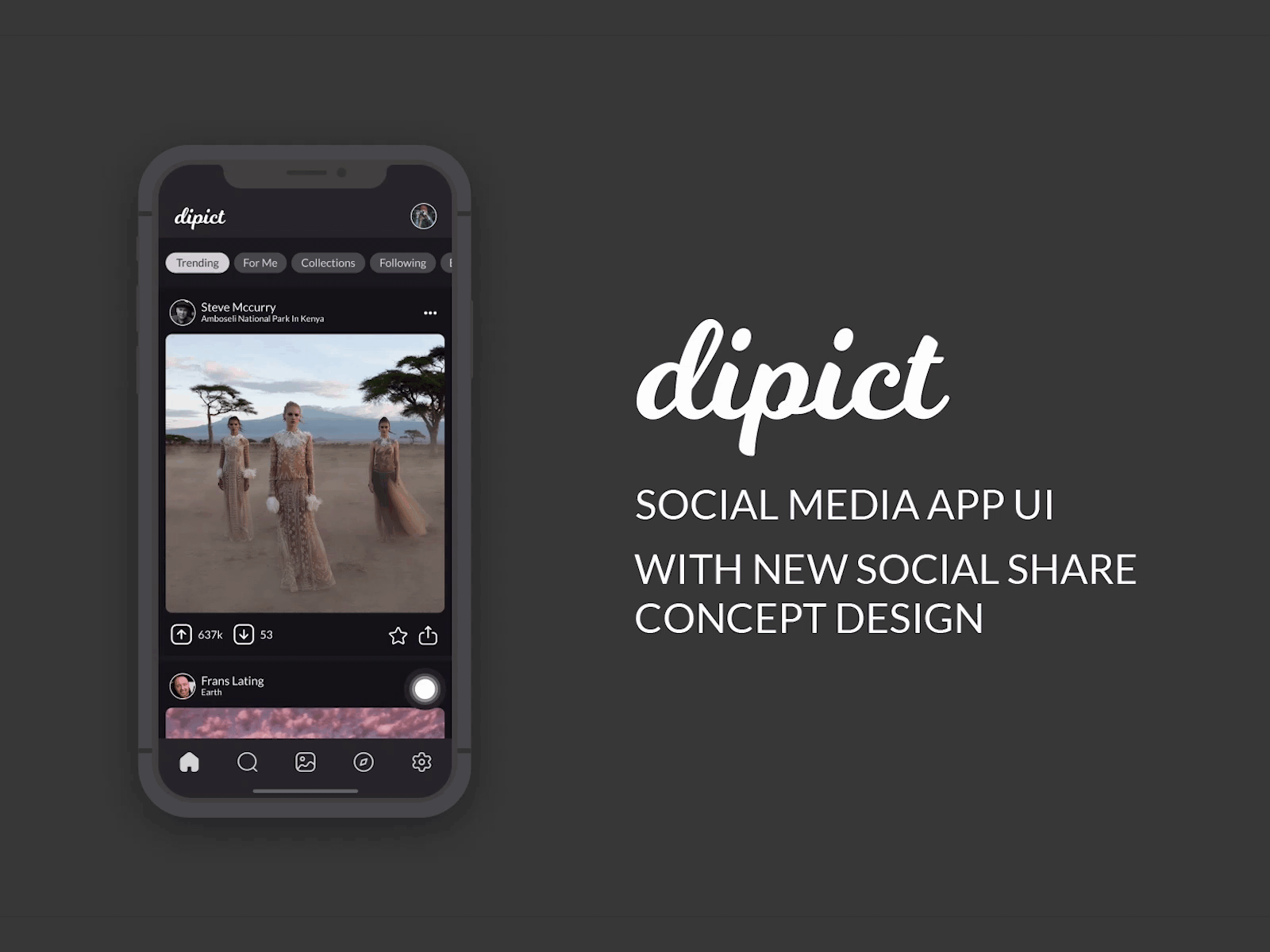 dipict Social Media App UI Design concept design daily 100 challenge dailyui figma photoshop social media ui ui design uiux