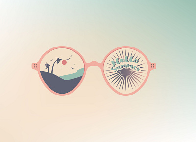 Summer time illustration with sunglasses vintage