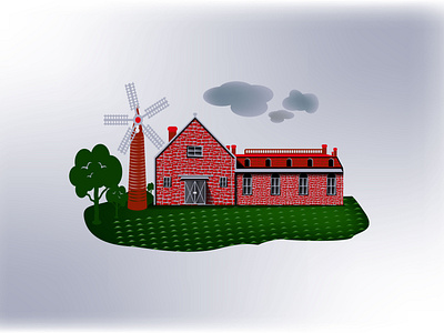 Graphic landscape with farm and field