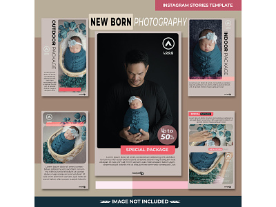 New born baby photo shoot social media post template set