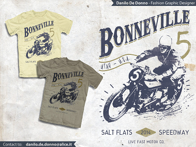 Bonneville bonneville cafè race danilo de donno motor vintage motorcycle print textile races salt flats speedway t shirt print tee design