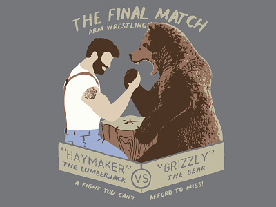Arm Wrestling arm wrestling bear character design fight funny graphic grizzly illustration lumberjack match t shirt print wild wood