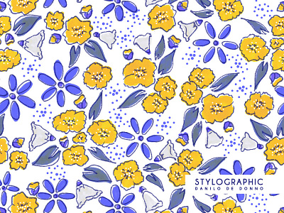 Flowers Pattern Print fabric design fabric patter fabric print flawers floreal pattern ocher pattern print royal blue surface design textile design textile print