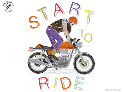 Start To Ride beard biker colorful fashion illustration leather motorcycle rider start to ride switch on trend hunter vintage bike vintage race