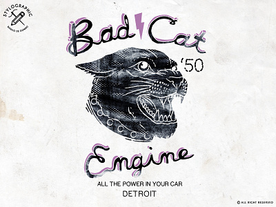 Bad Cat auto repair bad cat car race detroit engine garage motor motorbike motorcycle power t shirt design vintage