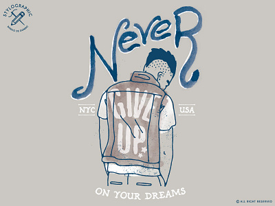 Never Give Up boys dreams hand drawn jacket leather man never give up paint paper print punk style watercolor