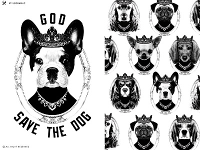God Save The Dog animals dog dog pattern dog print dogs dogs art french bulldog god save the queen pet passion pets t shirt design t shirt print
