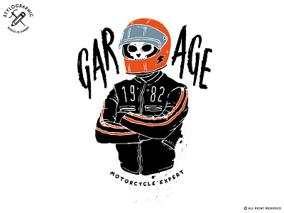 Garage 1982 bike biker cafe racers garage moto motor motorcycle pilot race rider skull typography