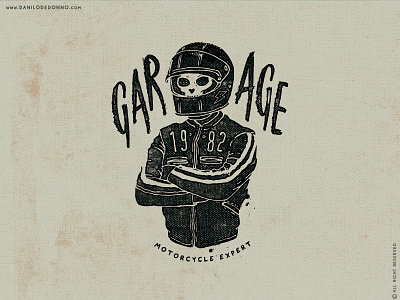 Garage 1982 artwork bike biker caferacer graphic design moto print design rider skull type typography vintage
