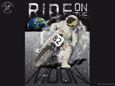 Ride On The Moon astronaut cafe racer drift drifting earth moon motorcycle on the moon race scrambler space usa