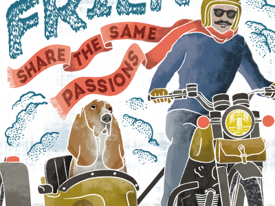 Best Friends basset hound biker cafe racer dog illustration motorcycle passions poster ride rider