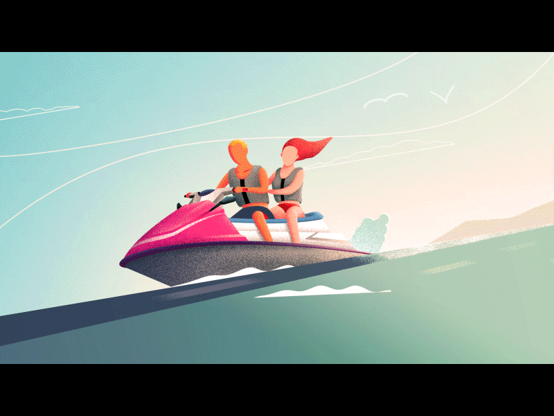 🌊 2d animation boat design fish illustration island motion tropical