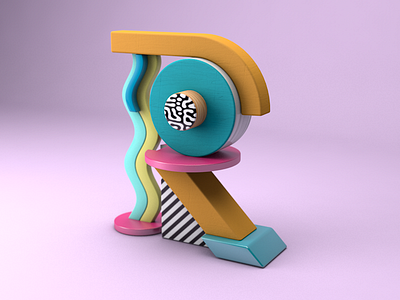 R is for Render 3d c4d geometric memphis pattern typography