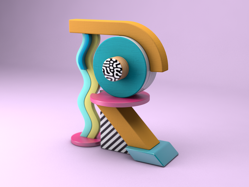 R is for Render 3d geometric pattern typography memphis c4d
