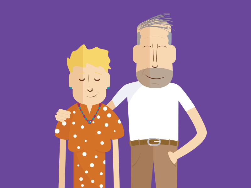 Growing Old Together flat gif illustration illustrator old old people people
