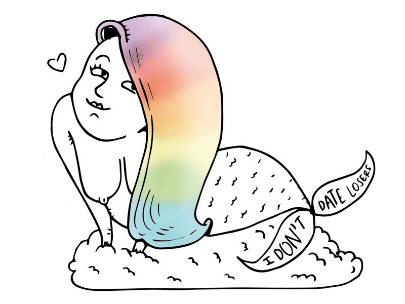 Honest Mermaid 2 chubby crazyhair date gif icon illustration ink losers mermaid naked rainbow tits