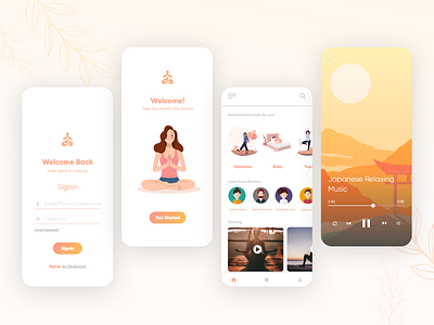 Guided Meditation App Mockup adobe xd app art branding design flat guided illustration meditation minimal nature new orange popular ui ui design uiux ux ux design