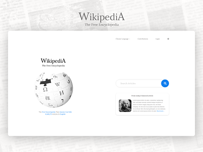 Wikipedia Redesign Mockup adobe xd article black blue branding design encyclopedia minimal minimalist modern news ui white wikipedia