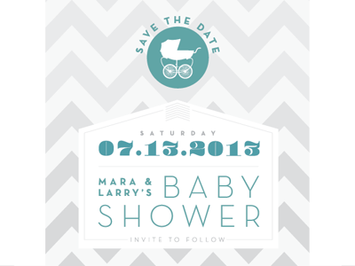 Save The Date baby pram baby shower chevron gray lines save the date stroller