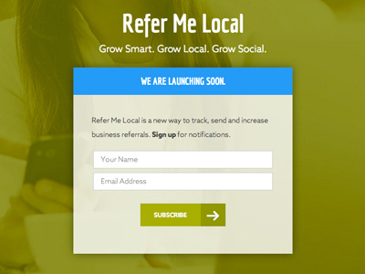 Referal Program Web App arrow blue coming soon form green launch lime green subscribe web app