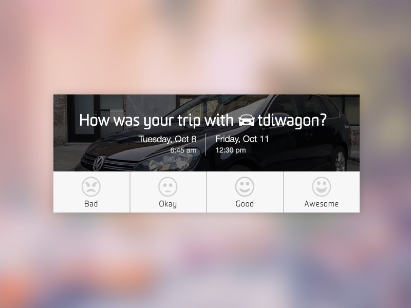 Renter Feedback modal rating rate feedback experience ui ux car smile emoticon